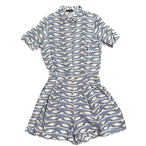 FRNCH Geometric Print Romper Size M | Blue Tan Abstract Summer One-Piece - Picture 1 of 11